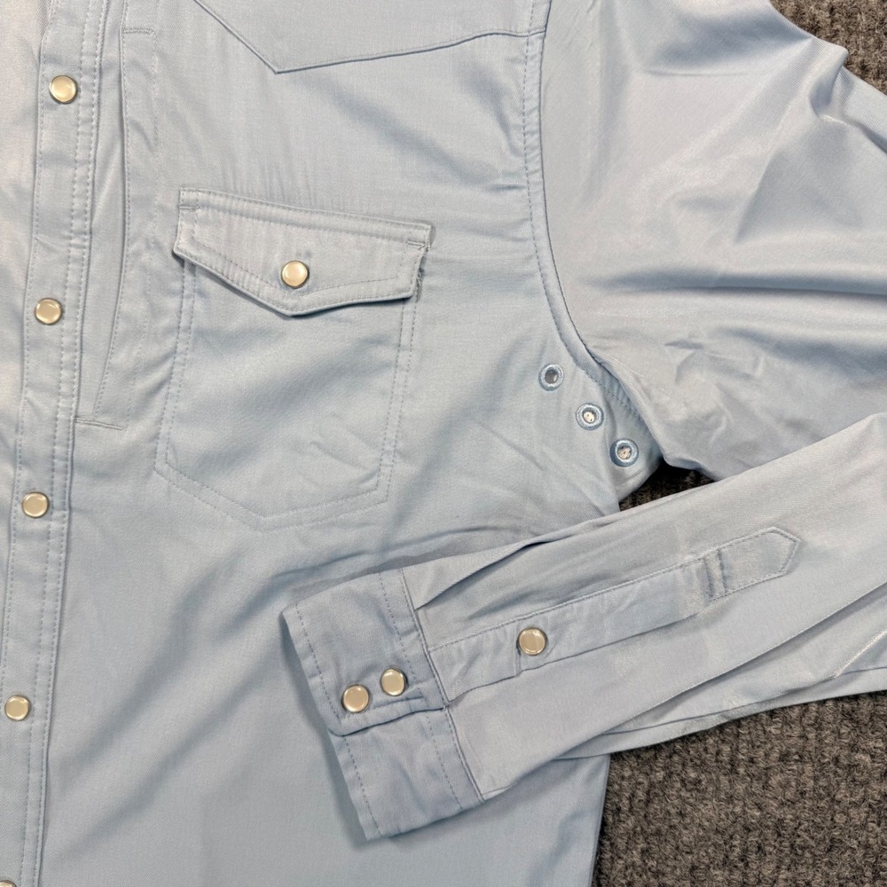 Diamond Cross Ranch Mens Western Snap Shirt Light Blue Performance Yoke Large - Picture 6 of 13